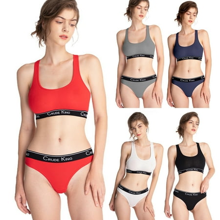 

rygai 2 Pcs/Set Panties Bra Set Push Up Breathable Comfortable Elastic Scoop Neck Support Breast Seamless Soft Women Underwear Set for Daily Wear Red M