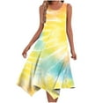 thumbnail image 1 of Penkiiy Robe Maxi Sans Manches à Ourlet Mouchoir pour Femmes Été Col Rond Robe d'Été Décontractée à Volants Ligne A Boho L Jaune, 1 of 5
