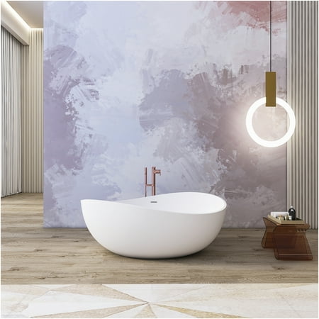 JERFIT 63" Freestanding Bathtub, Matte White Stone Resin Soaking Tub for Modern Bathroom, Luxurious Ergonomic Design
