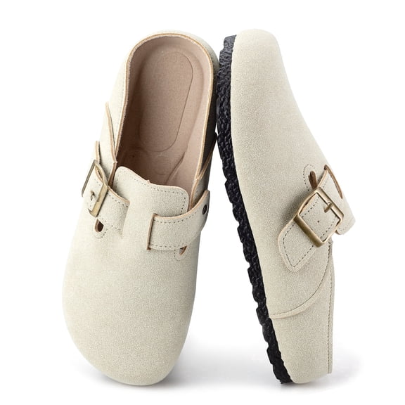 BERANMEY Women's Suede Clogs & Mules Stylish Leather Mules with Arch Support and Cork Footbed Couple's Clogs for Women and Men