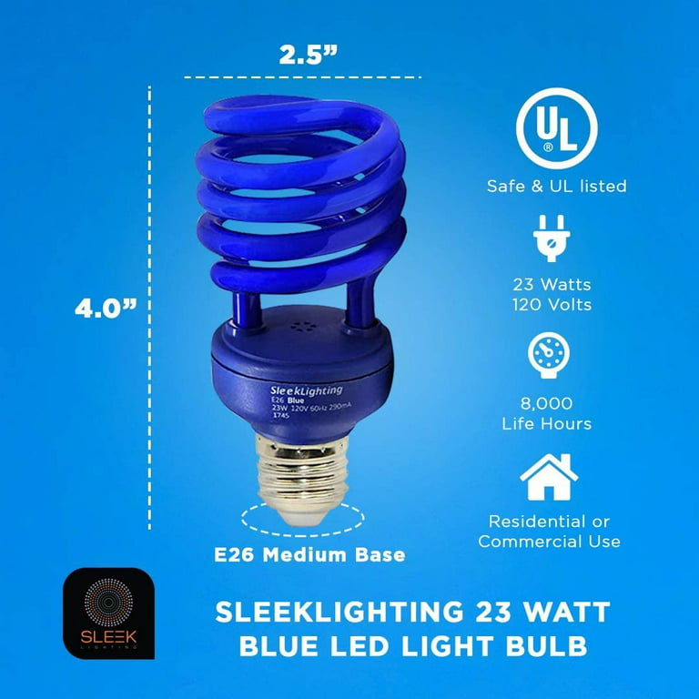 Sleeklighting 23 Watt T2 Blue Light Spiral Cfl Bulb 120v E26 Medium Base Energy Saver Pack Of 2