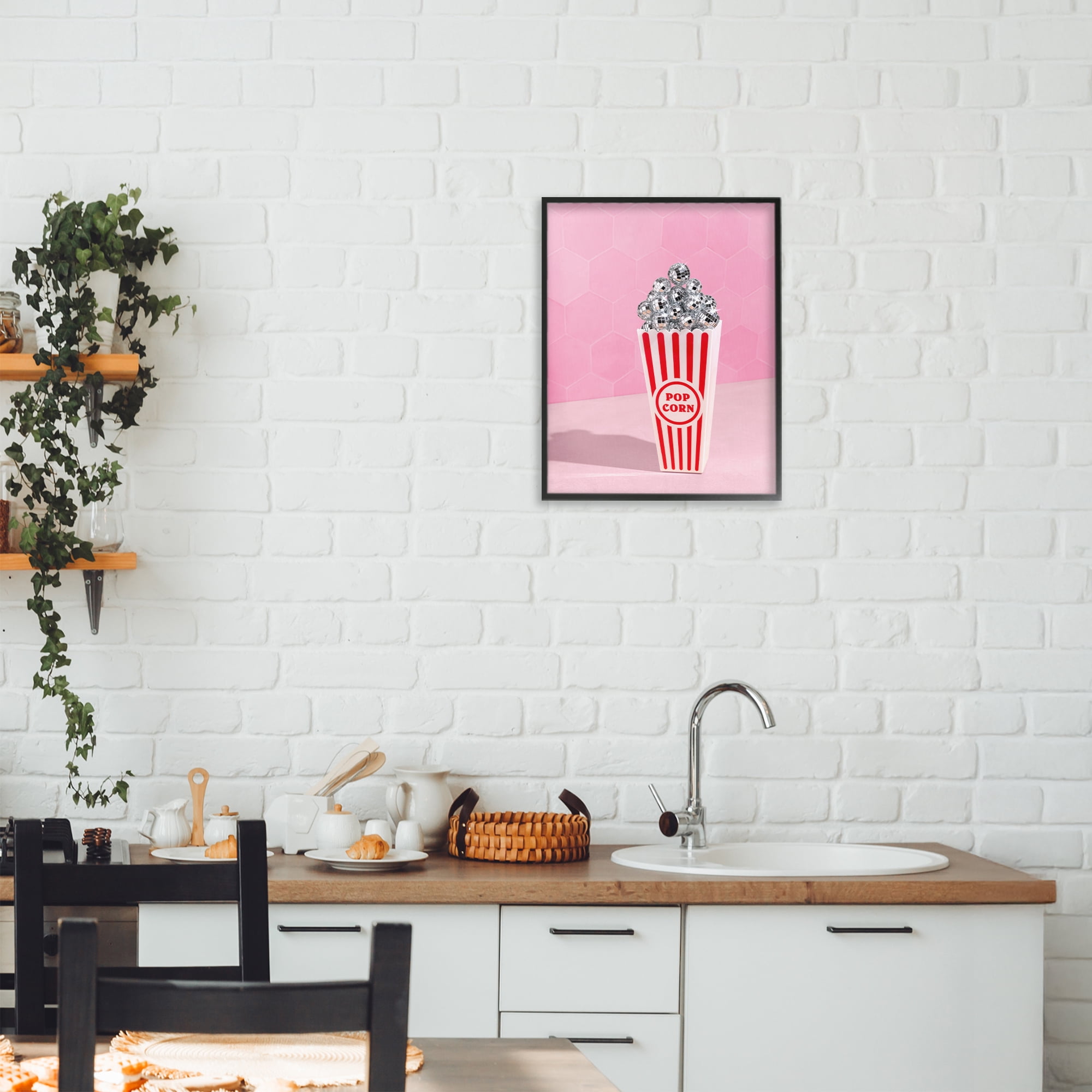 Stupell Industries Pink Disco Popcorn Black Framed Giclee Art, design by LISH Creative