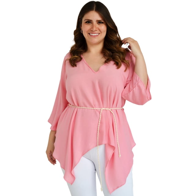 Blusa asimétrica Roman Fashion Cinto Rosa 38 Curvy Plus Size