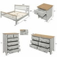 thumbnail image 5 of 5 Pieces Bedroom Set, Country Bedroom Furniture Kit with Oak Top for Teens Adults, King Size Platform Bed Frame with Headboard, 2 One Drawer Nightstands, 6 Drawers Dresser, 6 Drawers Chest, Gray+Oak, 5 of 7