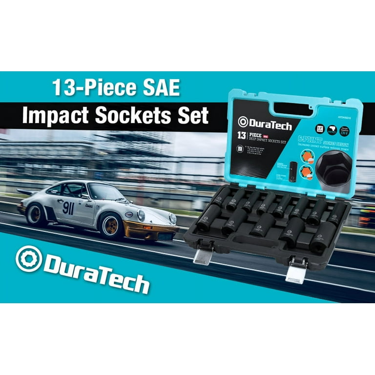 DURATECH 1/2 Inch Drive Deep Impact Socket Set,13 Piece Standard (SAE)  Sockets (7/16