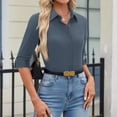 thumbnail image 5 of Womens Button Down Shirts 3/4 Sleeve Dress Blouses Business Casual Collared Tops Gray XL, 5 of 6