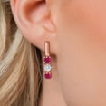 thumbnail image 3 of Gem Stone King 18K Rose Gold Plated Silver Red Ruby and White Moissanite Drop Dangle Earrings for Women | 1.60 Cttw | Gemstone July Birthstone | Round 5MM, 3 of 6