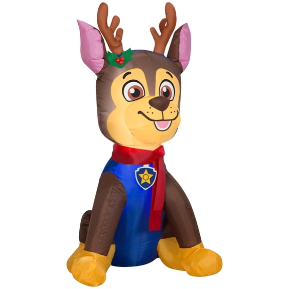 Gemmy Christmas Airblown Inflatable Chase w/Antlers and Scarf Nick, 3.5 ft Tall, Brown