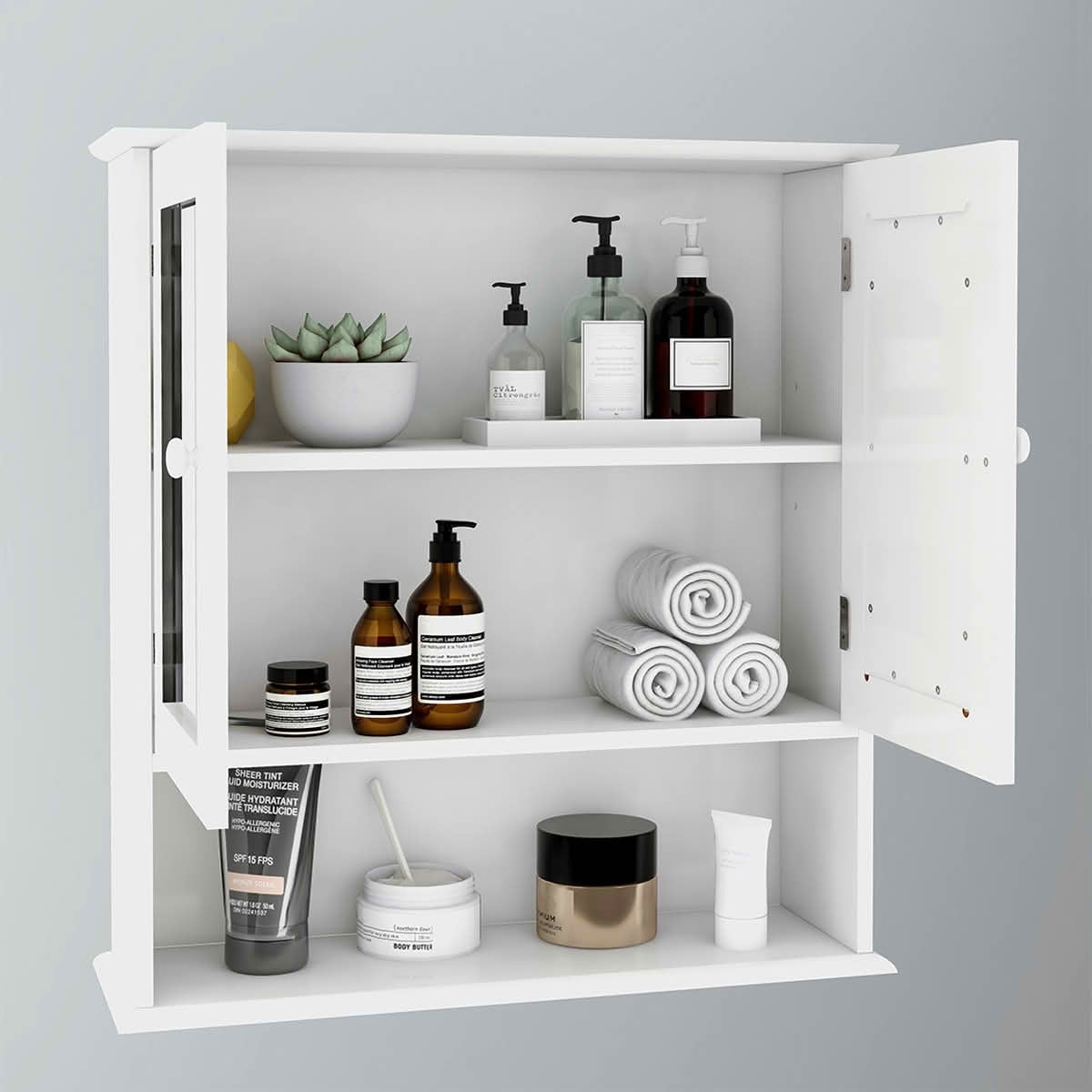 MAYEERTY Bathroom Wall Cabinet, Double Mirror Doors with Storage Shelves