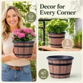 thumbnail image 4 of Whiskey Barrel Planters with Drainage Holes, Plastic Decoration Flower Pots with Wood Design, Imitation Wine Barrel Design, for Indoor & Outdoor Garden Home Plants (6.7 in), 4 of 6