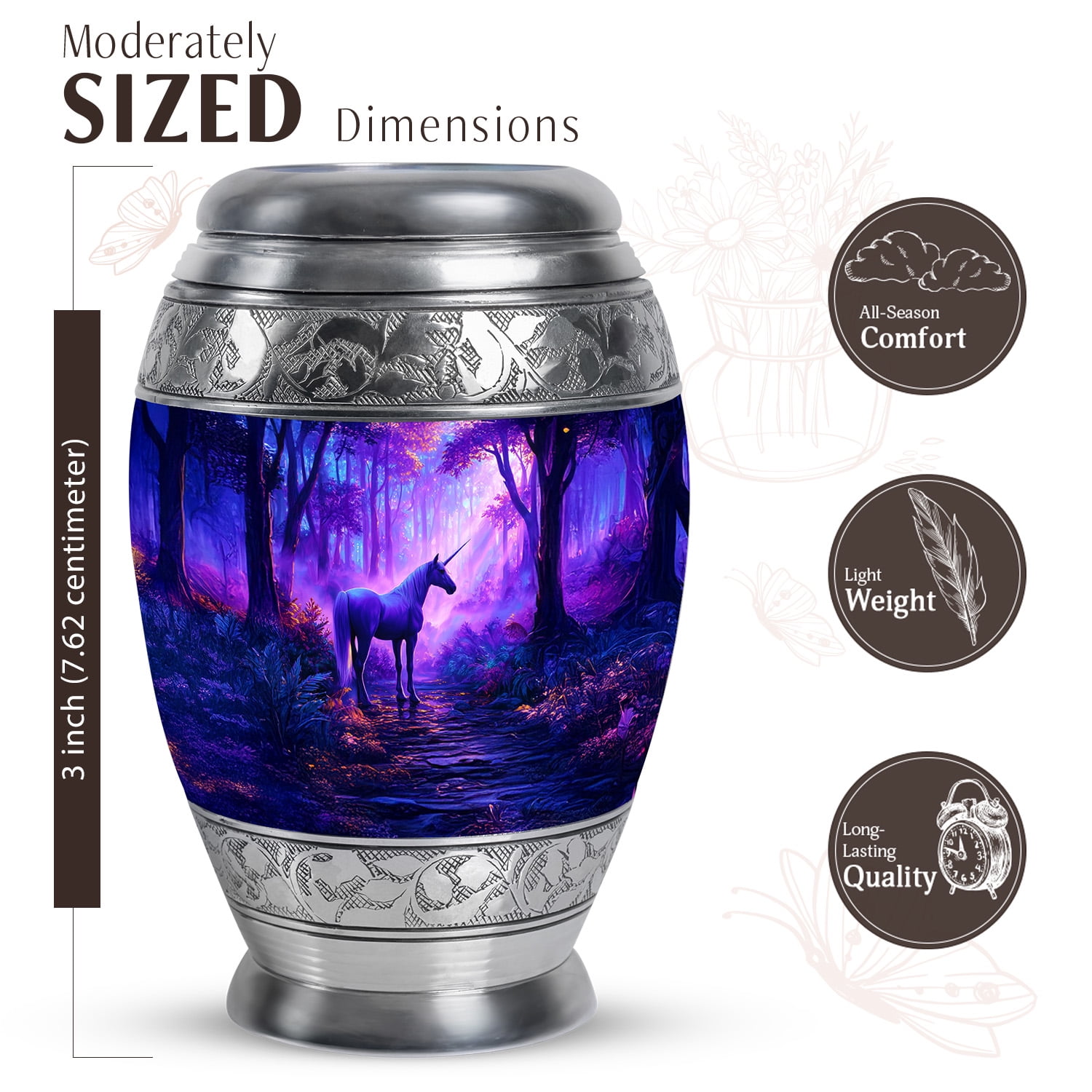JAGASY Unicorn Small Memorial Cremation Urn for Girls, Blue Keepsake Urns for Human Ashes, Sunset Forest Trees Decorative Urns for Friends, Funeral Mini Urn for Boys, (3 Inch)