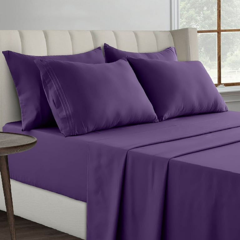 CGK Linens 6 Piece Microfiber Solid Sheet Set - Full - Purple