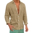 thumbnail image 3 of Asxite Mens Plus Size Tops Fall Solid Cotton Linen Button Down Long Sleeve Shirts, 3 of 5