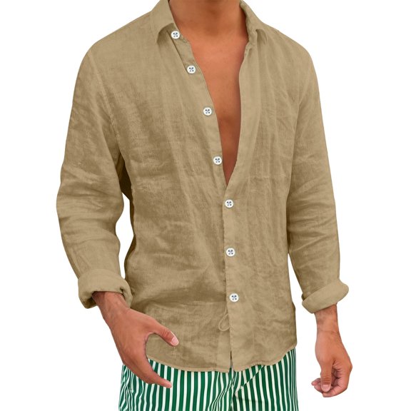 Guluxicc Cotton Shirts for Men Button Down Long Sleeve Beach Shirts Summer Vacation Casual Outfit