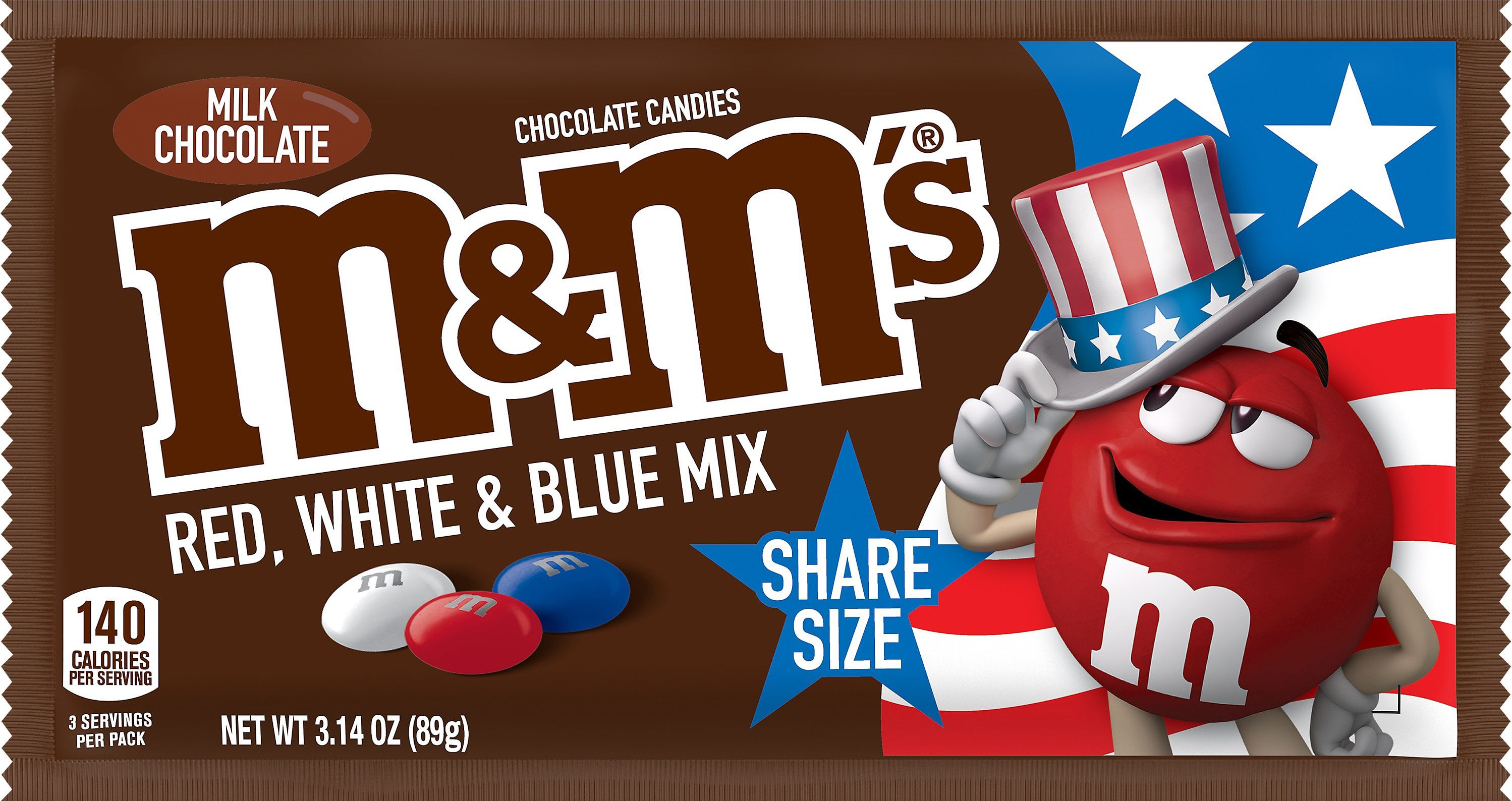 M&M'S Summer Red, White & Blue Assorted Milk Chocolate Candy, Share Size,  3.14 oz Bag