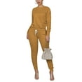 thumbnail image 1 of Gureui Women's Casual 2Pcs Homewear Outfits,Long Sleeve Round Neck Blouse and Long Trousers with Pocket Solid Slim-fit Tracksuit Leisure Wear, 1 of 6
