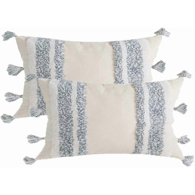 Lumbar Decorative Throw Pillow Covers for Couch Sofa Bedroom Living Room, 2 Pack Cotton Geometric Woven Tufted Cushion Cover, Boho Rectangle Pillow Ca