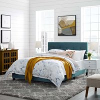 Amira Full Upholstered Velvet Bed in Sea Blue