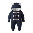 thumbnail image 2 of Baby Toddler Girls Boys Winter Hooded Romper Snowsuit Booties Cotton Jumpsuit Outfits Dark Blue 6-9 Months, 2 of 6