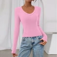 thumbnail image 4 of Womens Long Sleeve T Shirts 2025 Fall Trendy V Neck Slim Fit Basic Crop Tops Casual Going Out Top Pink XXL, 4 of 5