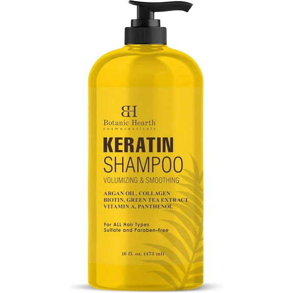 Botanic Hearth Keratin Shampoo - with Argan Oil, Collagen & Biotin - Best for Dry Damaged, Fizzy & Color Treated Hair - Hair Thickening & Sulfate free - 16 Fl Oz