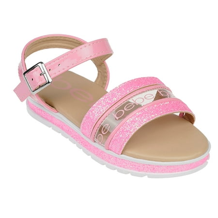 bebe Fashion Sparkly Flat Sandals for Girls, Pink (Size 4)