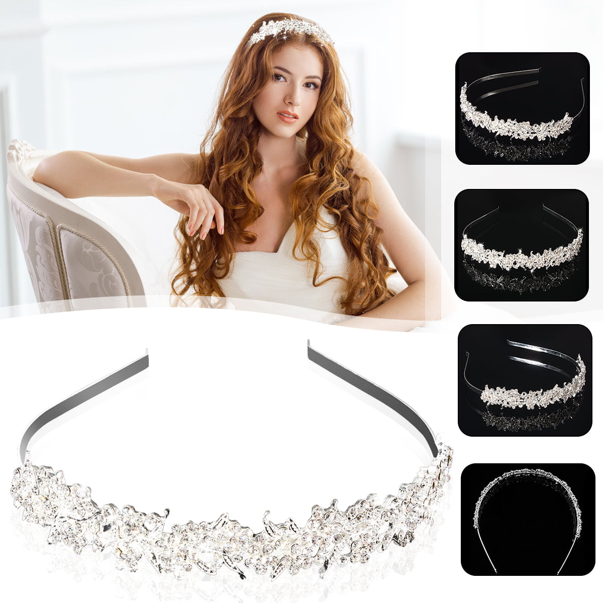 Bridal Princess Austrian Crystal Hair Tiara Wedding Crown Veil Headband Decor 