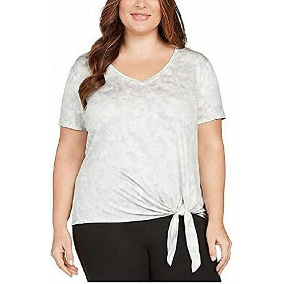 Matty M Ladies' V-Neck Side Tie Tee (Blue Marble, X-Large)