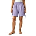 thumbnail image 2 of Sheghy Women's Shorts 100%Cotton Women Solid Elastic Waist Casual Split Hem Shorts Purple XXL, 2 of 6