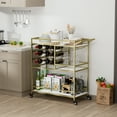 thumbnail image 5 of BENOSS 3-Tier Home Bar Cart with Wine Rack and Glass Cup Storage, Mobile Serving Wine Cart on Wheels, Modern Rolling Drink Trolley for Coffee Tea Wine, Beverage Bar Table for Home Kitchen Party, Black, 5 of 5