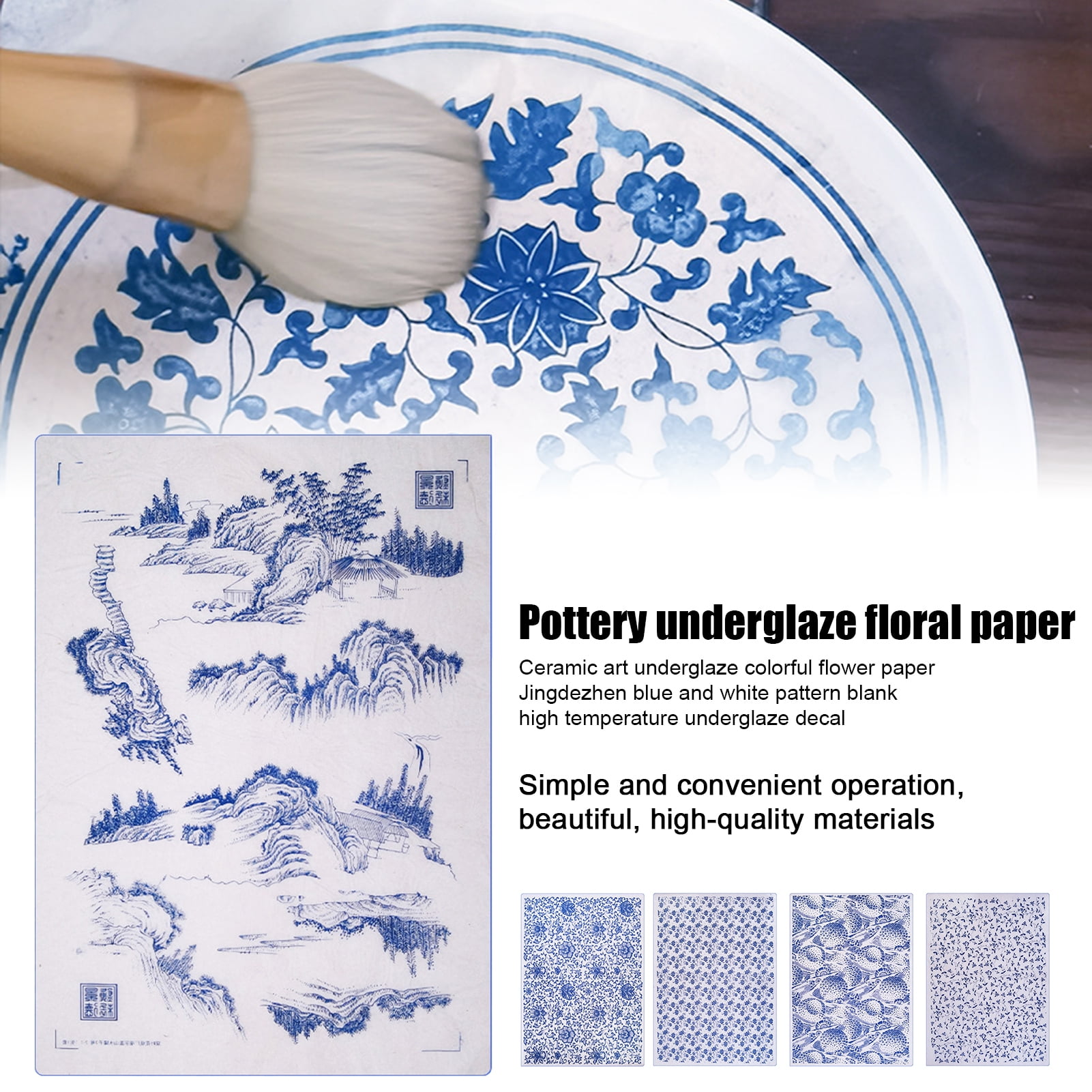 Ceramic Blue and White Underglaze Decals, Ceramic Green Stickers, Rubbing  Paper, High Temperature Resistance, Various Styles