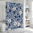 thumbnail image 5 of Navy Blue White Peony Shower Curtain Set - Small 36" x 72" Washable Bathtub Curtain with 12 Hooks, Vintage Floral Blossom Waterproof Fabric Stall Shower Curtains for Bathroom/Bathtub Décor, 5 of 6