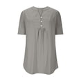 thumbnail image 4 of Women's Solid Color Casual Button V-Neck Short Sleeve Loose Fit T-Shirt Top, 4 of 9