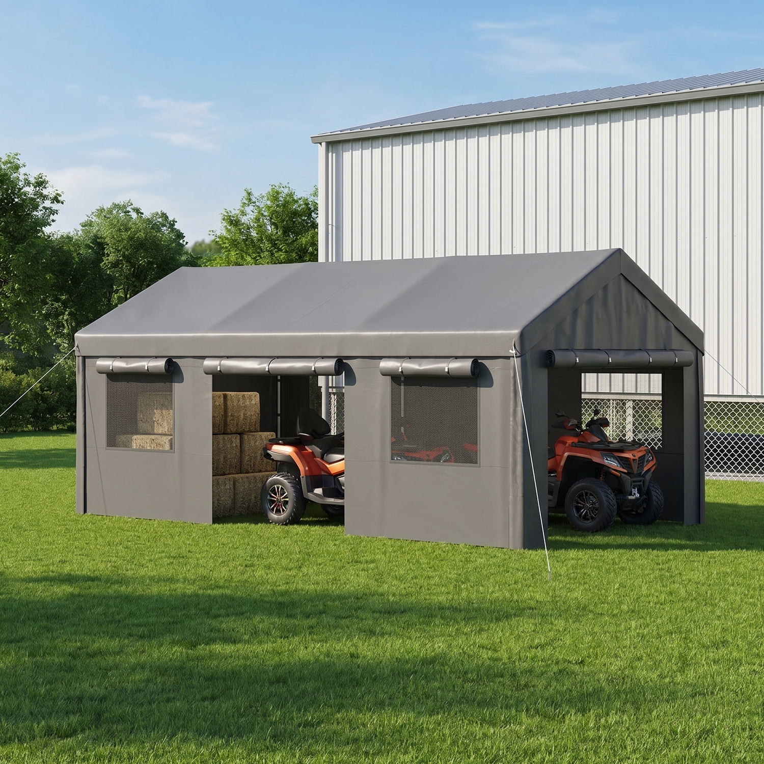 BaPiPro 12x20FT Heavy Duty Carport, Portable Garage Car Canopy with Removable Sidewalls & Roll-Up Doors, Car Shelter for Cars,Trucks and Tools Storage, Gray