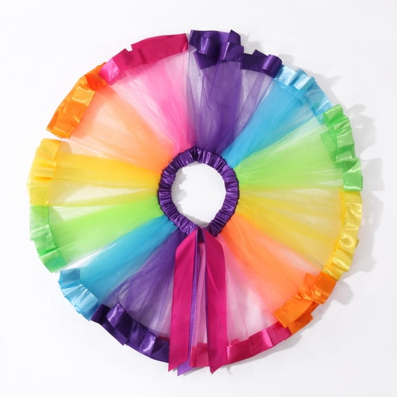 Layered Ballet Tulle Rainbow Tutu Skirt for Little Girls Dress Up Multicolor