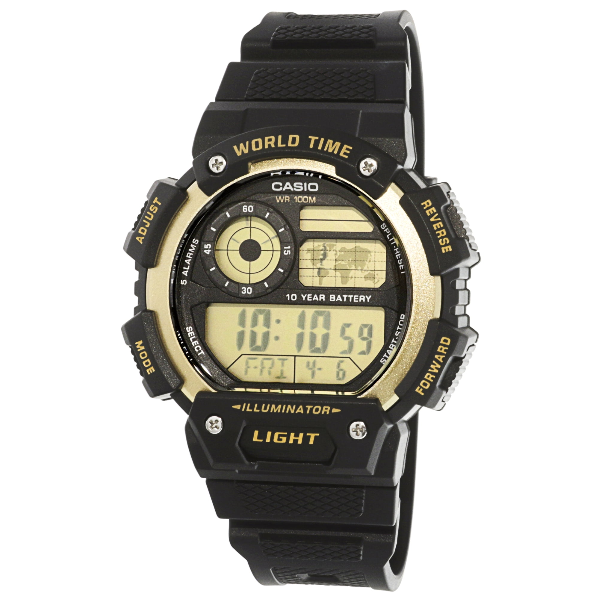 Casio Men's Classic Digital World Time Watch, Black/Gold - AE1400WH-9AV