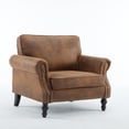 thumbnail image 7 of 40.16 Inch Faux Leather Sofa with Nailhead Trim, Single Rolled Arm Sofa with 22" Deep Seat, Comfy Upholstered 1 Seater Couch with Solid Wood Legs for Living Room, Brown, 7 of 7