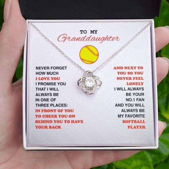 To My Softball Granddaughter, Love Knot Necklace, White Love Knot Necklace