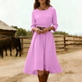 thumbnail image 4 of Ohufall Women's Dresses Long Sleeve Round Neck Flowy Midi Dress Solid Color Vacation Fashion Dress, 4 of 6