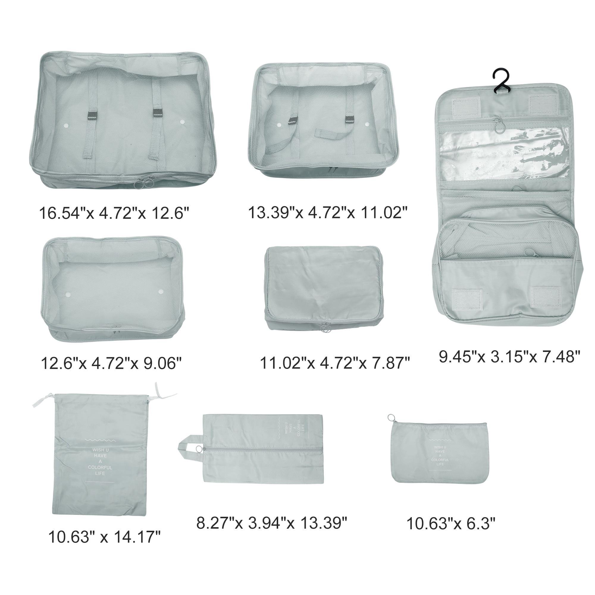 Unique Bargains Portable Packing Cube Set with 8 Different Pieces Gray