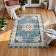 thumbnail image 5 of Wonnitar 3'x5' Boho Tribal Entryway Rug, Washable Area Rug for Kitchen Non Slip Stain Resistant, Low Pile Vintage Farmhouse Throw Rug for Bedroom Bathroom Laundry Room, Light Blue, 5 of 9