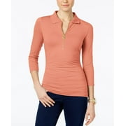 Michael Kors - Ruched Polo Top - Petities - PET/SMALL - MED ORANGE