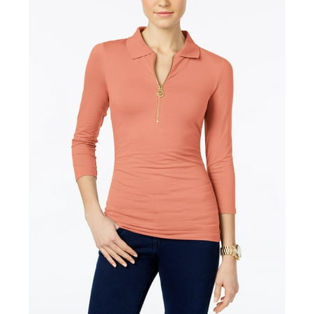 Michael Kors - Ruched Polo Top - Petities - PET/SMALL - MED ORANGE