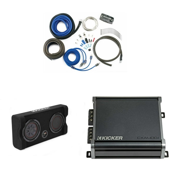 Kicker Comp RT 8 Inch 48TRTP82 Thin Down Firing Enclosure Package with 46CXA4001 Amp & CK8 Amp install kit Bundle