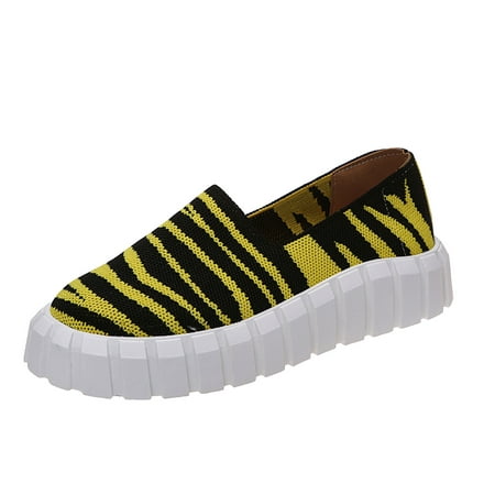 TAIAOJING Women's Sneakers Sleeve Platform Shoes Round Toe Striped Flying Knitted Sneakers Zapatillas