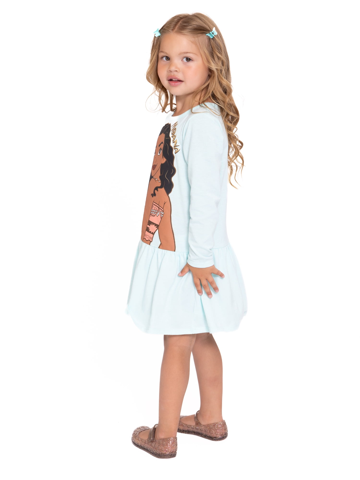 Moana Toddler Girls Drop Waist Graphic Print Dress with Long Sleeves, Sizes 12M-5T