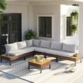 thumbnail image 4 of Poteban 7-piece Rattan Outdoor Patio Sofa Set,L-Shaped Sectional Sofa Couch with Coffee Table for Backyard,Lawn,Garden,Khaki, 4 of 9
