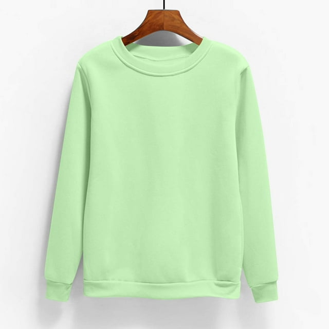 CFLVAEK Chandails Molletonnés pour Femmes Grande Taille pour l'Automne et l'Hiver, Décontractés, Couleur Unie, Chandails à Enfiler Confortables à Col Rond, Manches Longues, Chandails pour Sortir, Vert, TTTTG