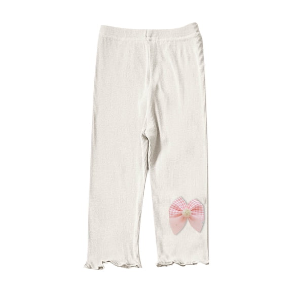 zbxnLI 1-7 Years Toddler Girls Leggings Elastic Waist Bow Trim Bottoms Thin Casual Fashion Cute Pants for Kids