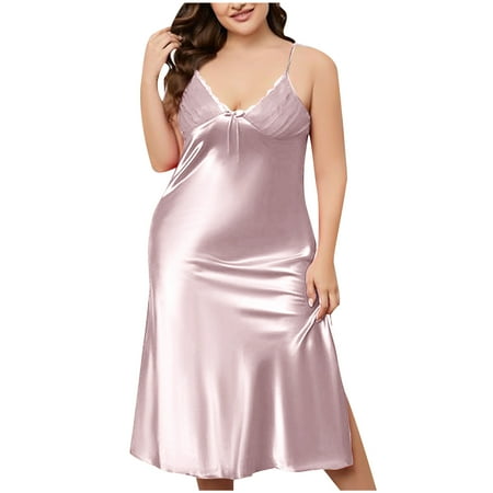 BRGZLK Sleepwear Sexy Lingerie Nightgown Lace Chemise Satin Slip Silk Negligee Nightie Bridal Babydoll for Women Purple XXXL
